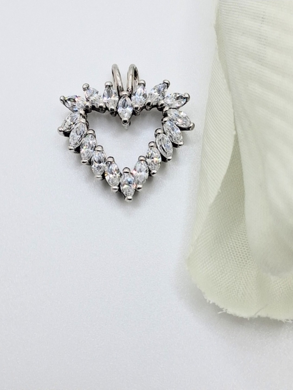 925 Sterling Silver Cubic Zirconia Marquise Heart Pendant